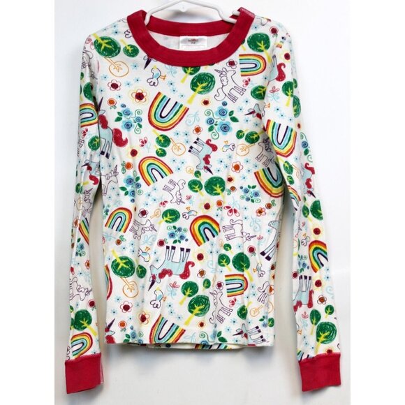 Hanna Andersson PJ Shirt Rainbows Unicorns sz 140 10 Top Trees Print - Picture 1 of 7